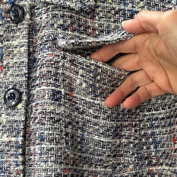 Chicos Blue Tweed Jacket Blazer Raw Hem Button Front Size 16/18 Chicos Sz 3 - Picture 6 of 13